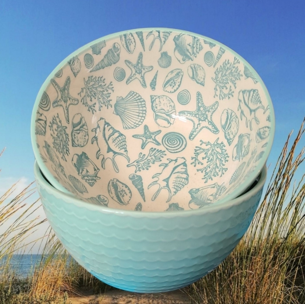 Light Blue Seashell Bowls 2pc Set NWT